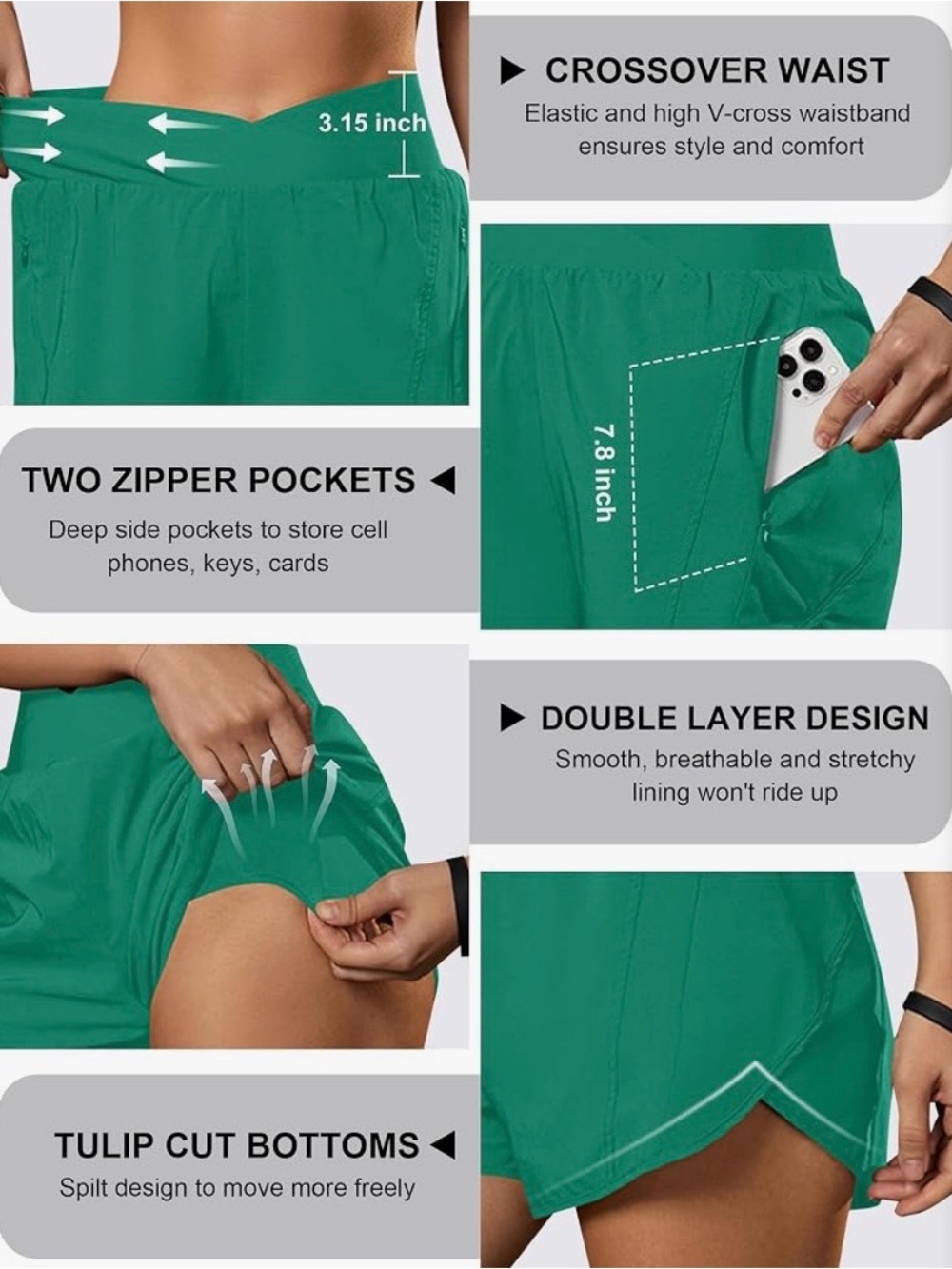 High‑Rise V‑Waist Athletic Shorts in Teal Green - Picture 2 of 5